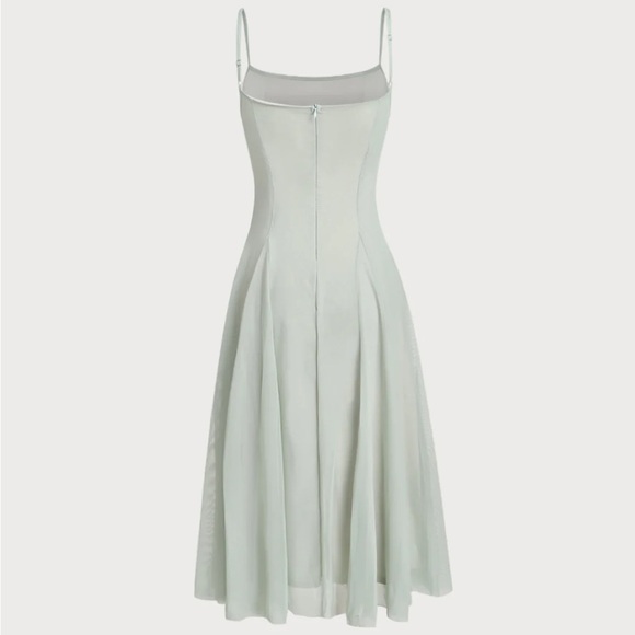 Green A-Line Slip Pleated Midi Dress - Picture 8 of 9